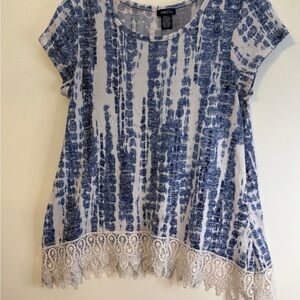 Rue21 Blue and White Boxy Blouse with Embellished Hem